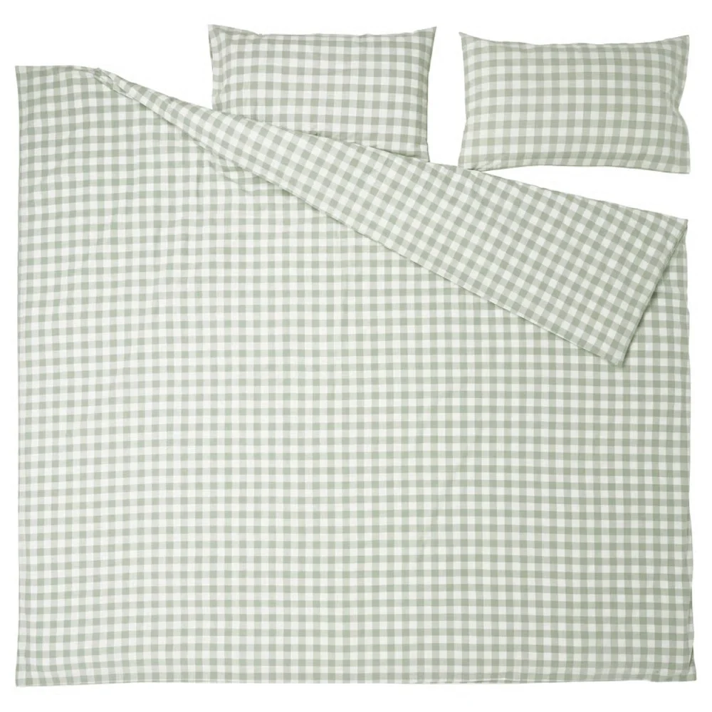 Green Gingham Cotton Duvet Cover & Pillowcase Set